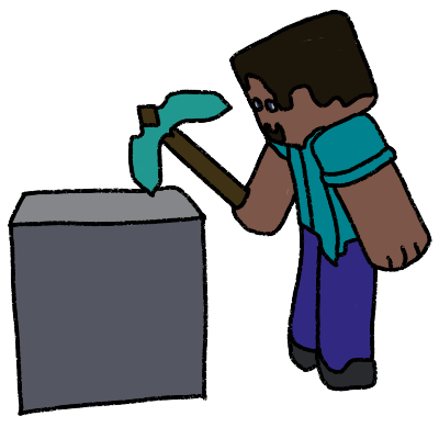 steve mining a stone block with a diamond pickaxe